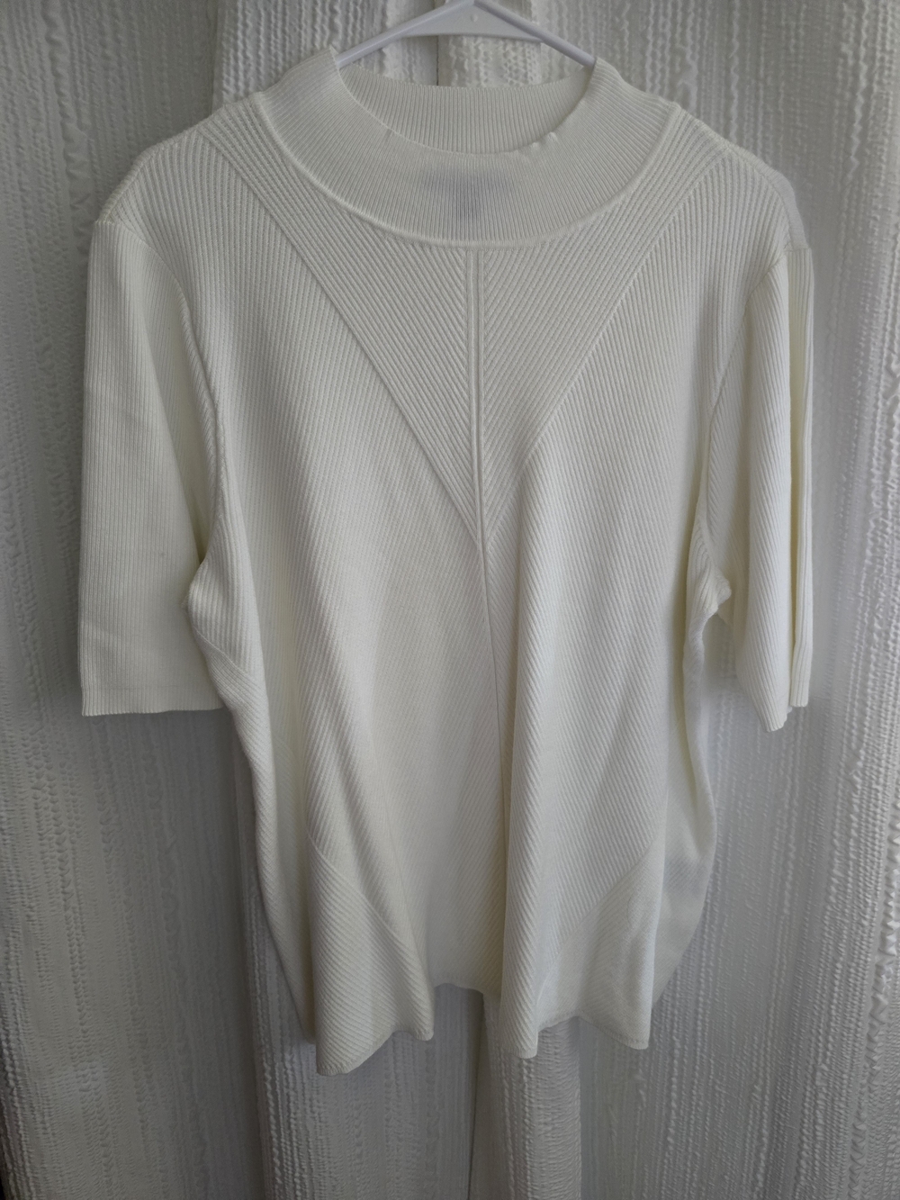 Womens XXL Cyrus Cream Ribbed Short-Sleeve Knit Top